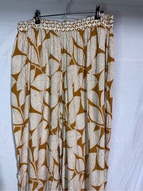 Cost Plus World Market Rust and Cream Leaf-Print Wide Leg Pants